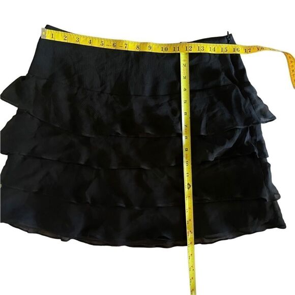 Drew Anthropologie 100% silk black sheer ruffled mini skirt sz 10 side zipper - Picture 11 of 11